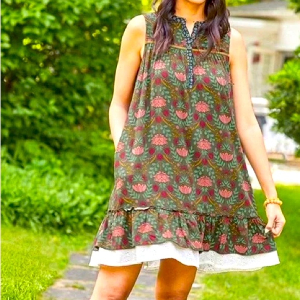 Matilda Jane Floral Sleeveless Green Dress